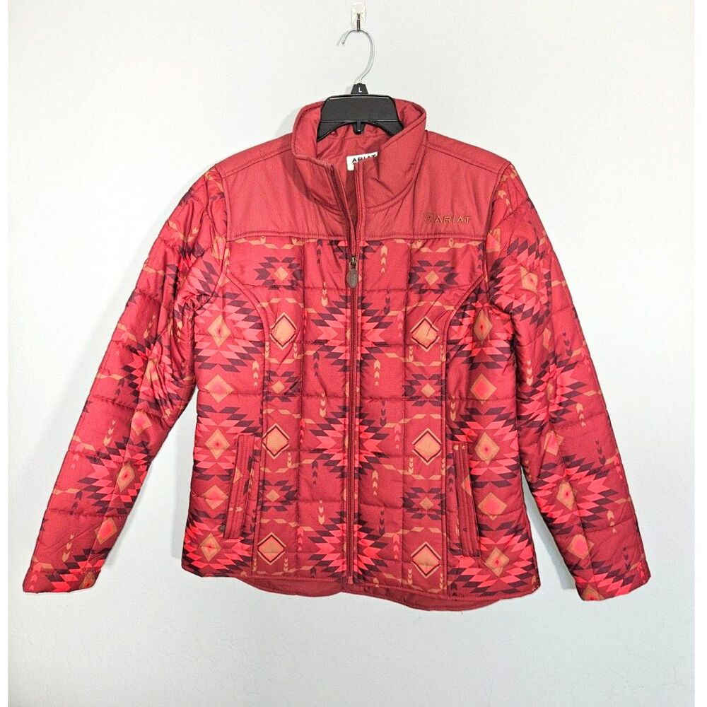 Ariat REAL Women Aztec Quilted Jacket Insulated Southwestern Puffer Red Large